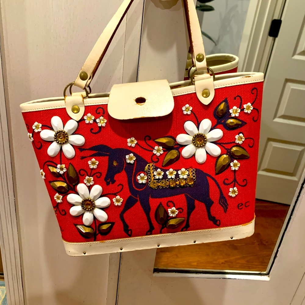 Vintage Wood/Leather Bucket Bag Collins of Texas